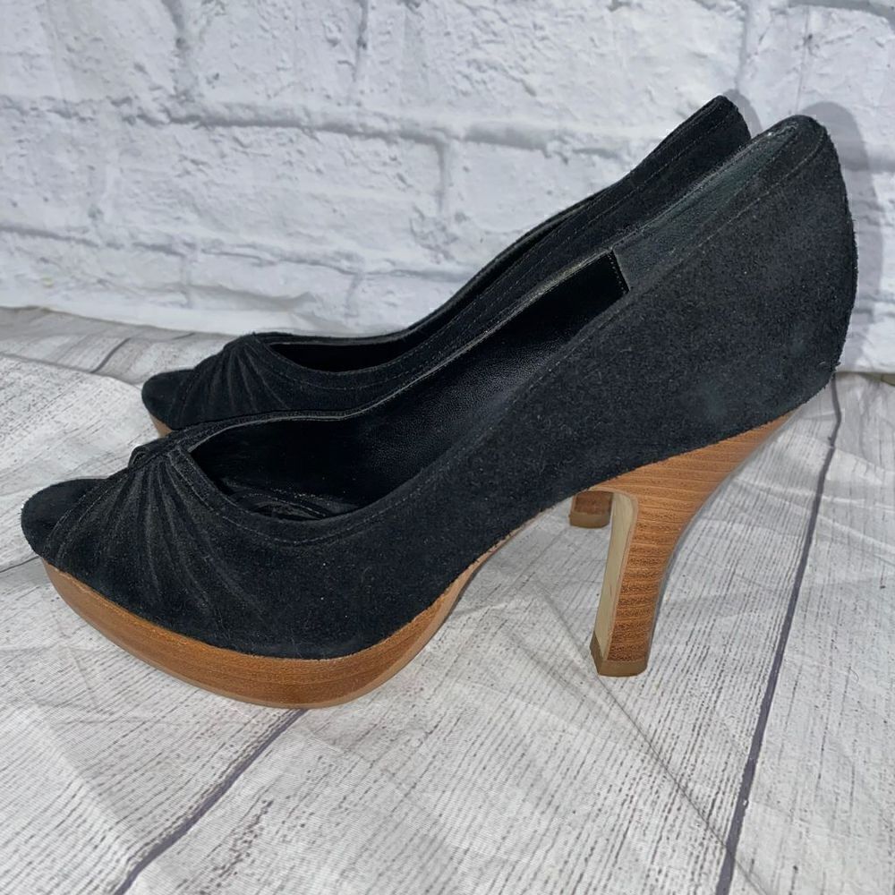 Steve Madden suede open toe heels black upper w/ brown heels sz 8